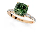 Solitaire Engagement Ring Setting for Fancy Green Cushion Cut Center with Micro Pave Band and Prong Head in Rose Gold