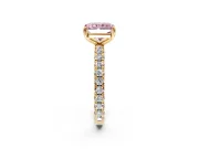Solitaire Engagement Ring Setting for Fancy Pink Radiant Cut Center with Shared-Prong Accents and Prong Head in Yellow Gold