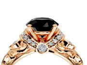 Solitaire Engagement Ring Setting for Fancy Black Round Cut Center with Filigree Band and Prong Head in Rose Gold