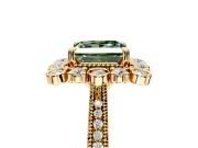 Milgrain Halo Engagement Ring Setting for Fancy Green Princess Cut Center with Bezel Point Accents and Prong Head in Yellow Gold