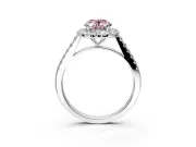 Halo Engagement Ring Setting for Fancy Pink Oval Center with Narrowing Pave Band and Prong Head in White Gold