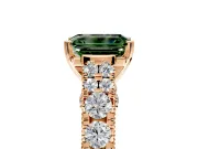 Solitaire Engagement Ring Setting for Fancy Green Emerald Cut Center with Pave Cathedral Shoulders and Prong Head in Rose Gold