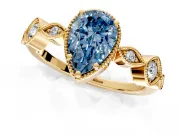 Vintage Station Engagement Ring Setting for Fancy Blue Pear-Shaped Center with Accents and Prong Head in Yellow Gold