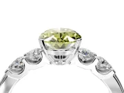 5 Stone Engagement Ring Setting for Fancy Yellow Oval Center with Plain Band and Prong Head in White Gold