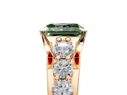Solitaire Engagement Ring Setting for Fancy Green Radiant Cut Center with Graduated Shared Prongs and Prong Head in Rose Gold