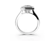 Halo Engagement Ring Setting for Princess Cut Center with Milgrain Pave Band and Bezel Head in Sterling Silver
