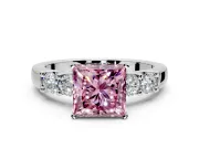 5 Stone Engagement Ring Setting for Fancy Pink Princess Cut Center with Plain Band and Prong Head in Sterling Silver