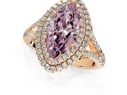Double Halo Engagement Ring Setting for Fancy Pink Marquise Center with Narrow Pave Split Shank and Prong Head in Rose Gold