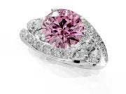 Halo Engagement Ring Setting for Fancy Pink Round Cut Center with Marquise and Pave Bypass Band and Prong Head in Sterling Silver
