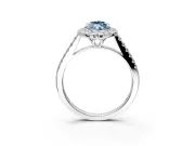 Halo Engagement Ring Setting for Fancy Blue Marquise Center with Raised Halo, Pave Band and Prong Head in Platinum