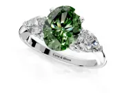 3 Stone Engagement Ring Setting for Fancy Green Oval Center with Large Pear-Shaped Accents and Prong Head in Platinum