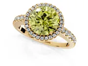 Accent Halo Engagement Ring Setting for Fancy Yellow Round Cut Center with Full-Length Pave Band and Prong Head in Yellow Gold