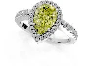Accent Halo Engagement Ring Setting for Fancy Yellow Pear-Shaped Center with Full-Length Pave Band and Prong Head in Sterling Silver