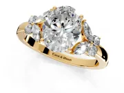 Solitaire Engagement Ring Setting for Oval Center with Marquise Flower Shoulders and Prong Head in Yellow Gold