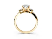 3 Stone Engagement Ring Setting for Cushion Cut Center with Round Cut Side Accents and Prong Head in Yellow Gold