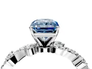 Solitaire Engagement Ring Setting for Fancy Blue Radiant Cut Center with Bar-Station Pave Twist and Prong Head in Platinum