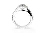 Halo Engagement Ring Setting for Round Cut Center with Full Pave Band and Prong Head in Platinum