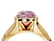 Halo Engagement Ring Setting for Fancy Pink Cushion Cut Center with Knife Ridge Cathedral Band and Prong Head in Yellow Gold