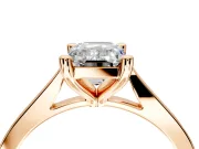 Solitaire Engagement Ring Setting for Emerald Cut Center with Tapered Shoulders and Prong Head in Rose Gold