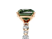 Solitaire Engagement Ring Setting for Fancy Green Asscher Cut Center with Alternating Size Accents and Prong Head in Rose Gold