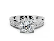 Solitaire Engagement Ring Setting for Cushion Cut Center with Princess Cut Channel Band and Prong Head in Platinum