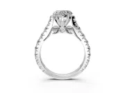 Solitaire Engagement Ring Setting for Heart-Shaped Center with Pave Cathedral Shoulders and Prong Head in White Gold