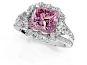 Halo Engagement Ring Setting for Fancy Pink Princess Cut Center with Two-Strand Split Shank and Prong Head in Platinum