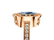 Halo Engagement Ring Setting for Fancy Blue Oval Center with Milgrain Halo, Pave Band and Prong Head in Rose Gold
