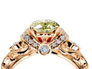 Solitaire Engagement Ring Setting for Fancy Yellow Oval Center with Filigree Band and Prong Head in Rose Gold