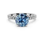 Solitaire Engagement Ring Setting for Fancy Blue Round Cut Center with Large Accents and Prong Head in Sterling Silver