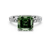 Solitaire Engagement Ring Setting for Fancy Green Asscher Cut Center with Large Accents and Prong Head in Sterling Silver