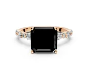 Solitaire Engagement Ring Setting for Fancy Black Asscher Cut Center with Alternating Size Accents and Prong Head in Rose Gold