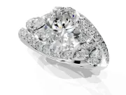 Halo Engagement Ring Setting for Oval Center with Marquise and Pave Bypass Band and Prong Head in Platinum