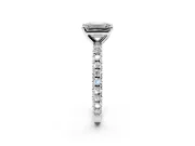 Solitaire Engagement Ring Setting for Emerald Cut Center with Fine Pave Band and Claw Prong Head in Platinum