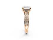 Solitaire Engagement Ring Setting for Asscher Cut Center with Multi-Row Pave Accents and Basket Head in Rose Gold