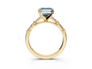 Baguette Engagement Ring Setting for Fancy Blue Asscher Cut Center with Alternating Bar-Set Band and Prong Head in Yellow Gold