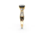 3 Stone Engagement Ring Setting for Fancy Black Princess Cut Center with Pave Split Shank and Prong Head in Yellow Gold