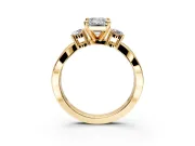 3 Stone Engagement Ring Setting for Emerald Cut Center with Pave Twist Band and Prong Head in Yellow Gold