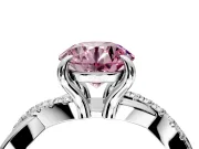 Solitaire Engagement Ring Setting for Fancy Pink Round Cut Center with Half-Pave Crossover Band and Prong Head in Sterling Silver