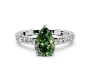 Solitaire Engagement Ring Setting for Fancy Green Pear-Shaped Center with Round Cut Pave Band and Prong Head in Platinum