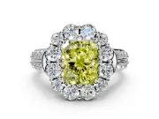 Large Accent Halo Engagement Ring Setting for Fancy Yellow Radiant Cut Center with Pave Split Shank and Prong Head in Platinum