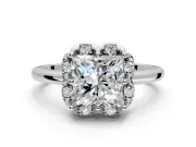 Floral Frame Engagement Ring Setting for Princess Cut Center with Accent Clusters and Prong Head in Sterling Silver
