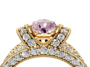 Pave Engagement Ring Setting for Fancy Pink Pear-Shaped Center with Curved Accent Rows, Openwork and Prong Head in Yellow Gold