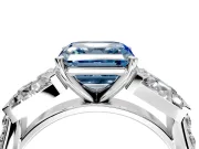 Channel-Set Engagement Ring Setting for Fancy Blue Asscher Cut Center with Baguette Band and Prong Head in Sterling Silver