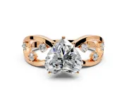 Solitaire Engagement Ring Setting for Heart-Shaped Center with Criss-Cross Accent Band and Prong Head in Rose Gold
