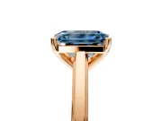 Solitaire Engagement Ring Setting for Fancy Blue Emerald Cut Center with Flat-Sided Plain Band and Prong Head in Rose Gold