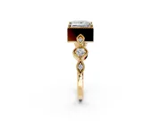 Vintage Station Engagement Ring Setting for Princess Cut Center with Accents and Prong Head in Yellow Gold