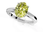 Solitaire Engagement Ring Setting for Fancy Yellow Oval Center with Flat-Sided Plain Band and Prong Head in Sterling Silver