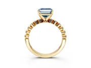 Solitaire Engagement Ring Setting for Fancy Blue Asscher Cut Center with Bezel-Dot Beaded Band and Prong Head in Yellow Gold