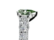 Solitaire Engagement Ring Setting for Fancy Green Pear-Shaped Center with Pave Cathedral Shoulders and Prong Head in Platinum